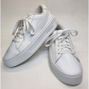 Womens Size 8.5 Puma Smash Platform v3 White Athletic Leather Shoes Sneakers
